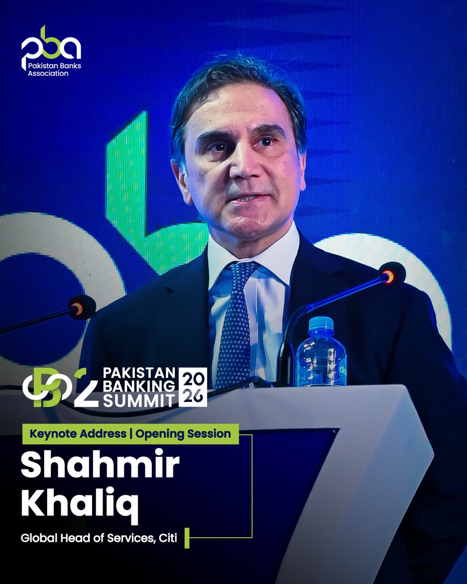 PakBanksAssoc's tweet photo. Pakistan Banking Summit 2026 (PBS'26) served as a platform for meaningful dialogue, knowledge sharing, and collaboration, bringing together banking leaders, policymakers, regulators, and international experts to shape the future of Pakistan's banking and financial sector.

As part of the Opening Session, Shahmir Khaliq, Global Head of Services, Citi, delivered a keynote address on the transformative forces reshaping global banking. He highlighted the importance of digital infrastructure, tokenisation, artificial intelligence, and developing talent, while emphasising the need to strengthen Pakistan's connectivity with global markets and build a more resilient, future-ready banking and financial sector.

Watch the full keynote address on YouTube:
🎥  https://t.co/Z8h9WS4Hcl

 #FutureWeCanBankOn #PakistanBankingSummit2026 #PBS26 #PakistanBanksAssociation