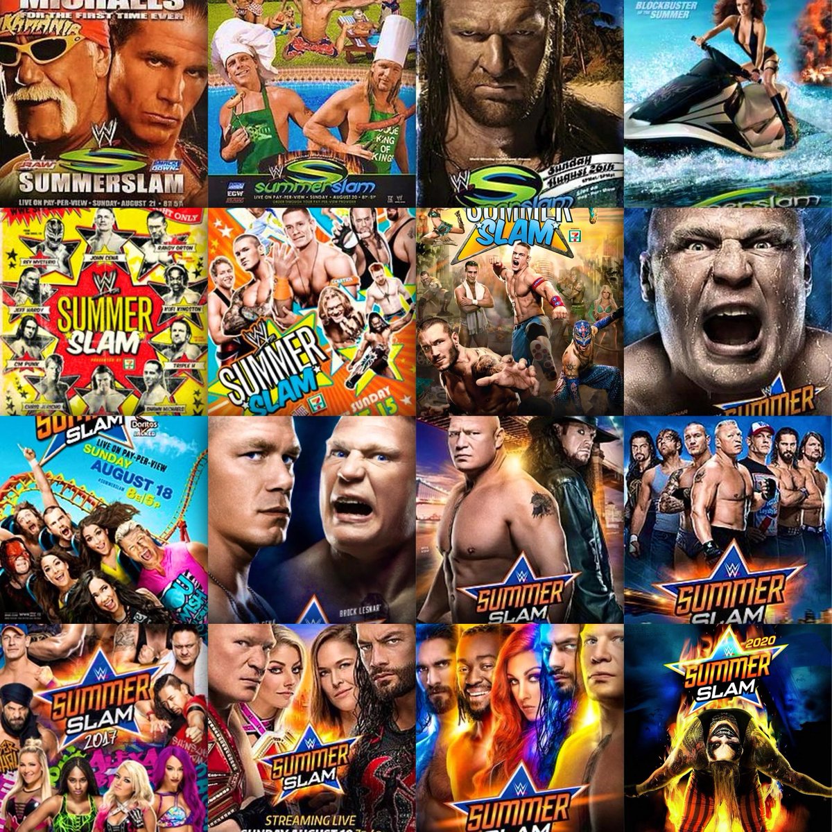 RomanEra0's tweet photo. SummerSlam posters over the years, ranging from 2005 to 2020 https://t.co/jMnQPjn9h1