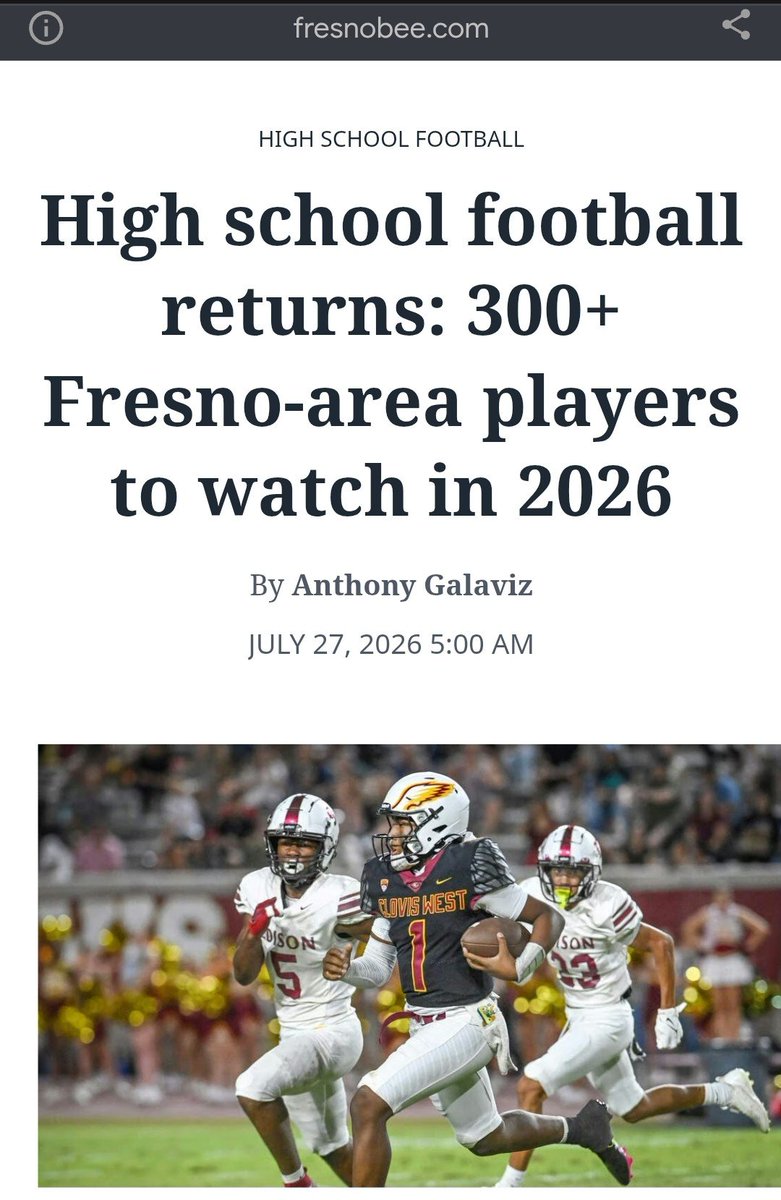Tannerkuhnel_20's tweet photo. More than blessed to have made the  @FresnoBeeSports @FresnoBee list for "must watch returning High school Football players in 2026" Cant wait for the upcoming Friday Night Lights ‼️🏈🔥 https://t.co/g28occaRmK