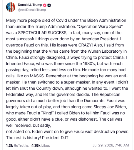 CookedGooseinFL's tweet photo. Trump is attempting to rewrite COVID history this week.

Let's recall that on his final day as president in January 2021, Trump awarded Fauci a presidential commendation for his work on Operation Warp Speed, the federal initiative to rapidly develop Covid-19 vaccines. https://t.co/zE63OD9I33