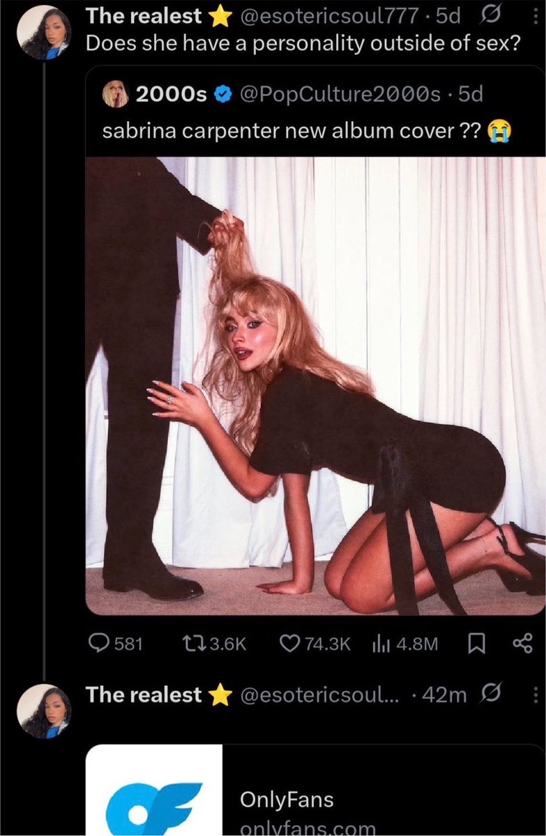 brandioutsold's tweet photo. one thing a sabrina carpenter hater gonna do is be the biggest hypocrite you’ve ever seen 😭😭😭😭 https://t.co/g6bvTHrsFX