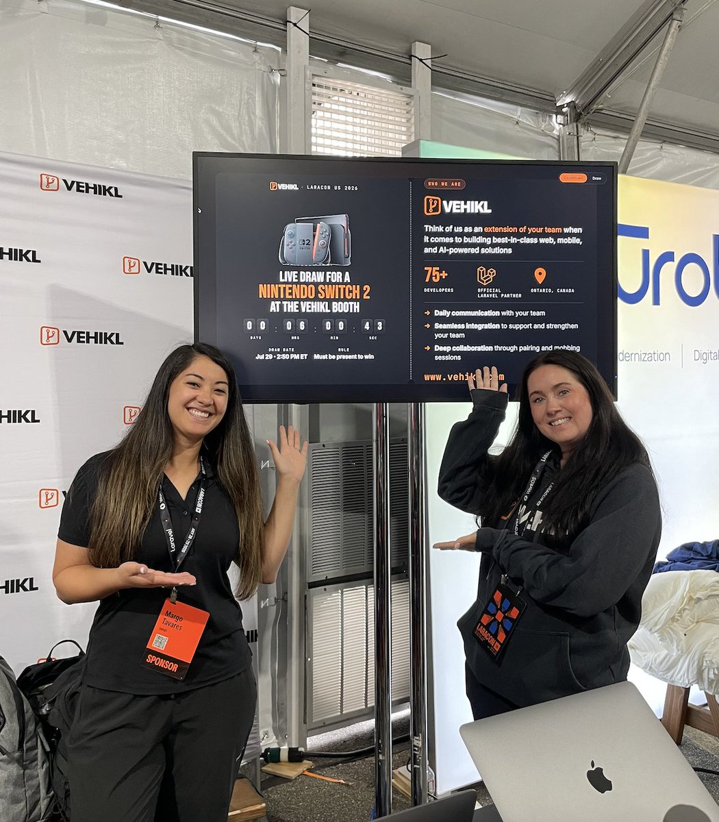 vehikl's tweet photo. Day 2 of #LaraconUS is here!

Stop by the Vehikl booth today for your chance to win a Nintendo Switch 2 - see you at 2:50 PM ET!

#Laravel #PHP https://t.co/dP3RSTkvZR