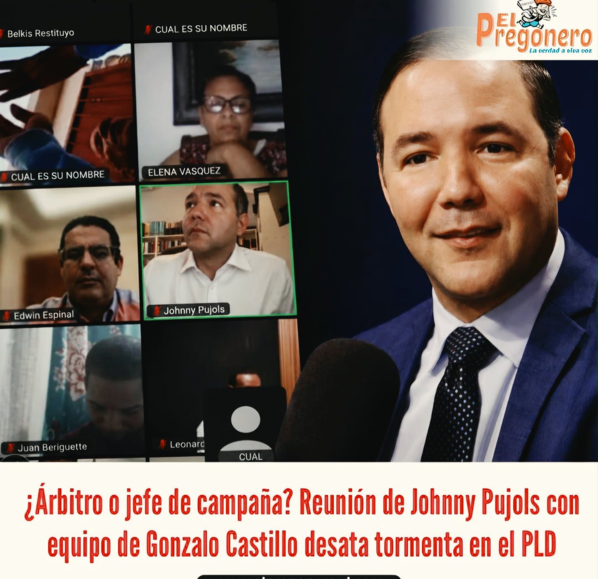 johhnyarrendel's tweet photo. ¡Árbitro o jefe de campaña?  

Johnny Pujols, Secretario General del PLD, aparece en  reunión Zoom con el equipo operativo de Gonzalo Castillo. 
No es rumor: equipos de inteligencia de Francisco Javier García, Francisco Domínguez Brito y Abel Martínez lo detectaron de forma coordinada con tecnología de alta sofisticación. 
Ya había indicios de contactos frecuentes con quienes promueven al “Penco”. Ahora queda comprobado.  
Los estatutos y su rol institucional lo obligan a garantizar imparcialidad, igualdad de condiciones y transparencia entre todos los aspirantes. 
Su función es coordinar directrices y aclarar que la consulta solo mide simpatía, no elige candidato. 
No puede ser árbitro quien se sienta en la mesa de uno de los jugadores.  
Esta conducta contamina e ilegitima la consulta, convirtiendo el “proceso de unidad” en farsa. 
La cúpula pro-Gonzalo parece haber presionado para que medios retiraran la información. Los tres aspirantes advierten por separado: sin reglas claras y equidad habrá división en el PLD.  
Pujols no puede pretender neutralidad. 
O renuncia a la vocería del proceso o el partido admite que el árbitro juega con la camiseta de uno de los equipo
#PLDCONSULTA #JOHNNYPUJOLSPARCIAL
#PLDPUJOLSCONELPENCO