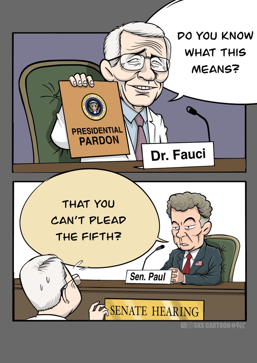 skscartoon's tweet photo. Fauci should be compelled to answer any questions regarding COVID, since he can no longer plead the Fifth Amendment due to his pardon from Biden. 

And if he lies again, jail his ass. https://t.co/5eCIdTocf5