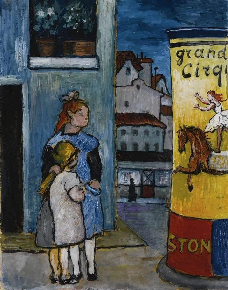 Odyssey104320's tweet photo. "Two Children in Front of a Billboard for Grand Cirque", 1930
Marianne von Werefkin( 1860-1938 )
Tempera on paper laid on board, 21.8 x 17.2 cm https://t.co/78XX5P9YIm
