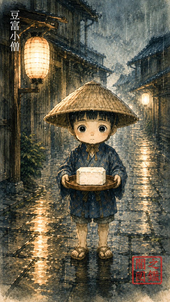 bookofdarknes's tweet photo. 新作動画【豆富小僧】公開しました😊

作ってる途中で「豆腐」が食べたくなって、
味噌汁、���奴、麻婆豆腐、すき焼き、揚げ出し豆腐、湯豆腐…。お腹が空いて方向性がおかしくなりました…
深夜に作るものじゃなかったです😂
お腹が空いた人、ごめんなさい。👻🥢

#妖怪 #豆富小僧 #Yokai #AIart https://t.co/rpeSg58UbU