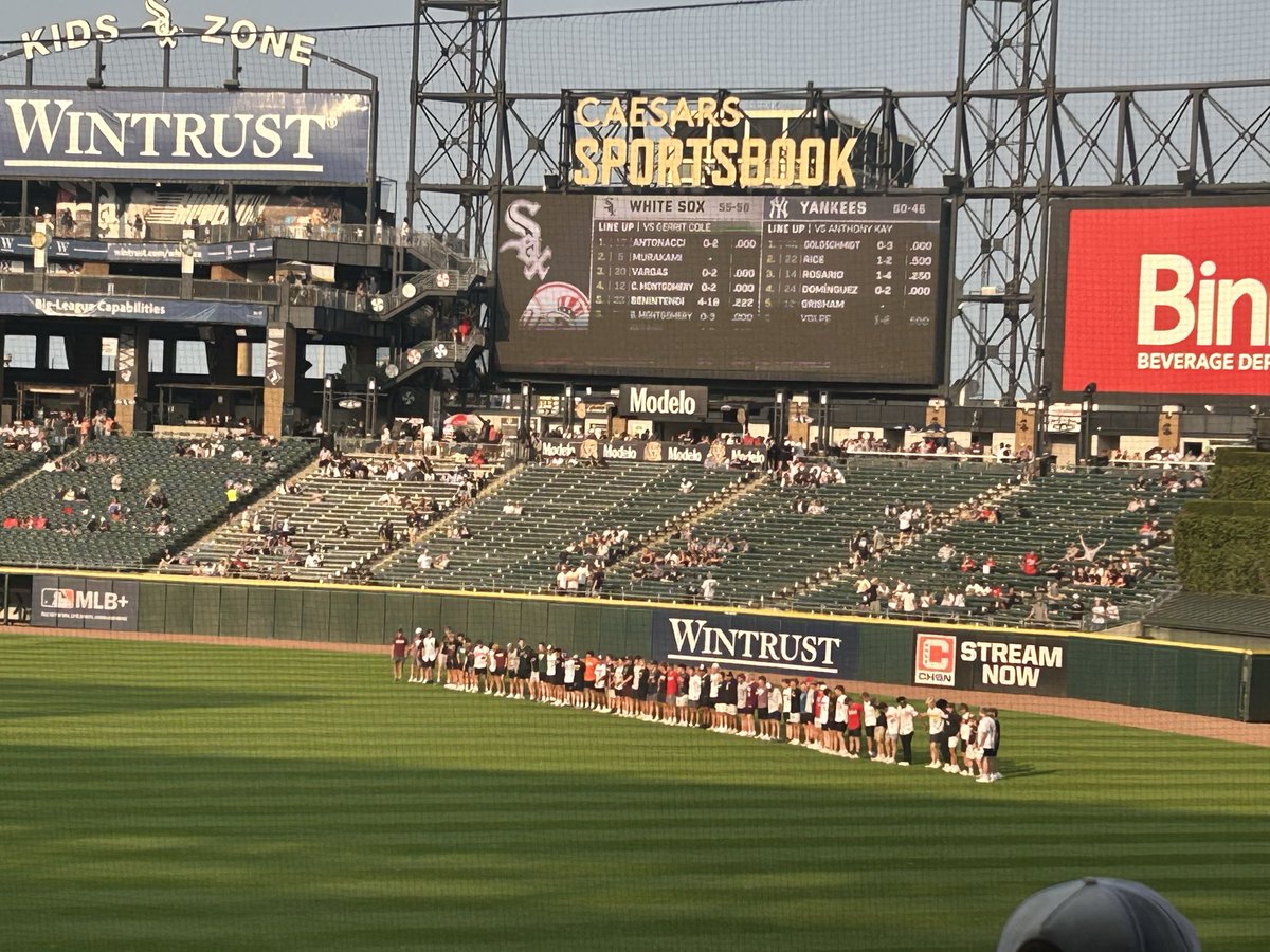 IHSBCA1's tweet photo. What an amazing evening at Rate Field as we honor our 2026 IHSBCA All-State team.  Over 70 players got to get on the field and be recognized on the Jumbotron before last night’s Sox Yankees Game. https://t.co/e0cTIAKkB5