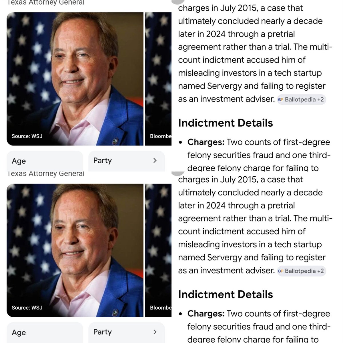 purplediva77's tweet photo. @bennyjohnson Benny,  and this dumb fuck  was indicted   on Fraud  charges. He literally   brought  his way out of prison.  Not to mentioned he publicly  cheated on his wife. But Texas voted to make he Rep.  Senator Candidate endorsed by Trump.  If  accept this , then  leave James alone. https://t.co/4OSIV6RhaC