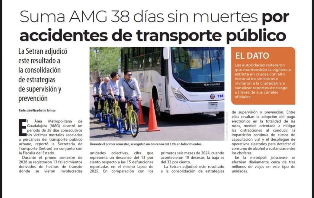 SecDiegoMonraz's tweet photo. Feliz Miércoles con las #BuenasNoticias sobre el transporte público y la seguridad vial en Jalisco https://t.co/QR9TrDx1bq