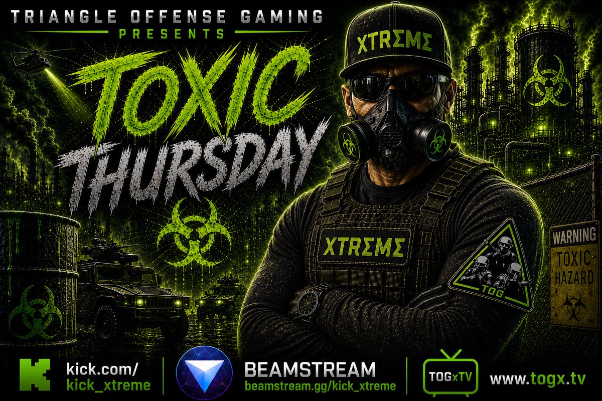 KICK_XTREME's tweet photo. Ladies &amp; Gentlemen, please tune into tomorrow for Toxic Thursday live on @kick @BEAMStreamGG around 8:30pm EST!!! Come through, enjoy the content plus gameplays!!! Hope to see you there!!! @togxtv @ElationEsports @f12ghosttv 
Links are in the image!! https://t.co/qqzqkvIDzl