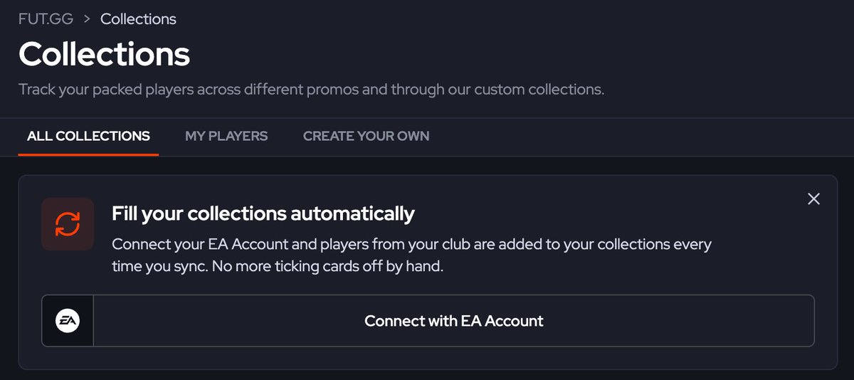 FUTxGG's tweet photo. Collections can now be automatically synced from your GG Club players 🚨

Move players you packed into a throwaway squad, and they'll be automatically added on your next sync 🔥 https://t.co/e5kS6H9MgT