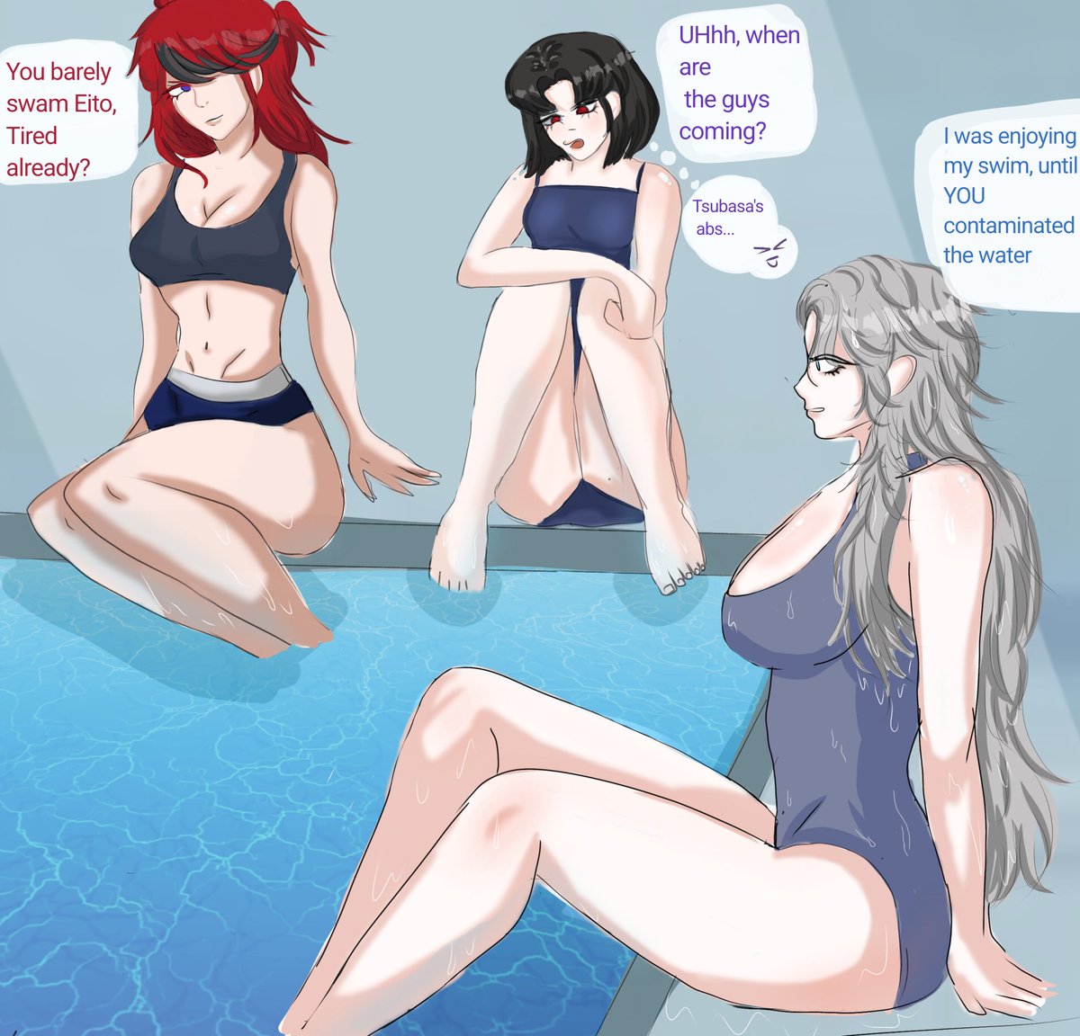 chocho291's tweet photo. Genderbent pool party ft Takumi, Gaku &amp; Eito 
#hndr_FA #gakumaruko #eitoaotsuki #takumisumino https://t.co/1kyY98RJa7