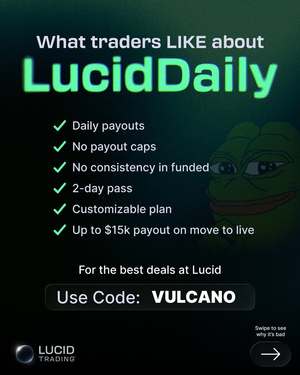 Vulcano_Trader's tweet photo. Lucid ya tenía muy buenas condiciones, pero con estas novedades las han mejorado todavía más:

✅ Pagos diarios
✅ Sin límite máximo de retiro
✅ Sin regla de consistencia en la cuenta financiada
✅ Posibilidad de aprobar en solo 2 días
✅ Planes personalizables
✅ Hasta 15.000 $ de retiro al pasar a cuenta Live

Por este tipo de mejoras, Lucid sigue siendo para mí la número uno.

🔗 https://t.co/ev8bQMJZqd

Código VULCANO para conseguir siempre el mejor precio disponible.