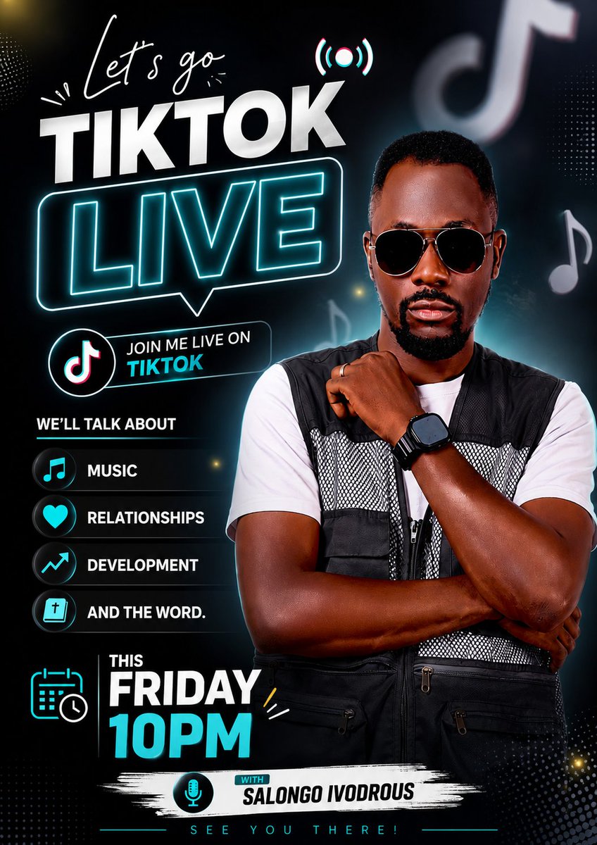 ivodrous's tweet photo. 📣 You're invited!

This Friday at 10:00 PM, I'm going LIVE on TikTok.

Expect great conversations about music, relationships, development, and the Word of God.

Don't come alone—invite your friends and family!

🎙️ TikTok: Salongo Ivodrous

See you on Friday! 😉

#tiktoklive https://t.co/C0vhpBkX4X