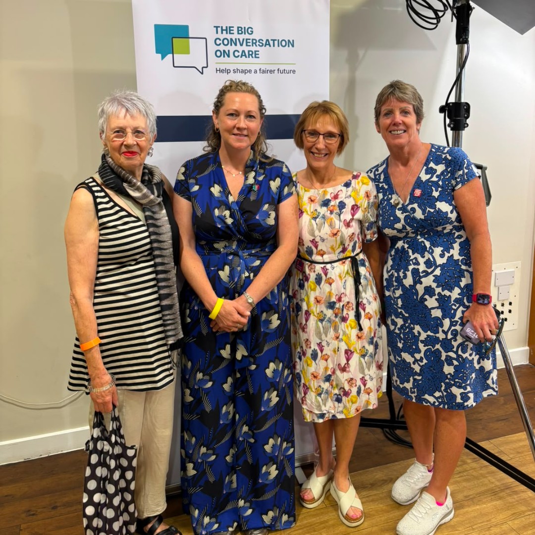 DementiaUK's tweet photo. Today, carers Lesley, Clare, Trish and Julie attended an event where @andyburnham, @YvetteCooperMP and Baroness Casey discussed the urgent need for social care reform. 

Baroness Casey also launched the 'Big Conversation on Care', an important opportunity to hear directly from people who use social care and the families who support them. 💬

Read our full response on our blog: https://t.co/anuqoTiFsG