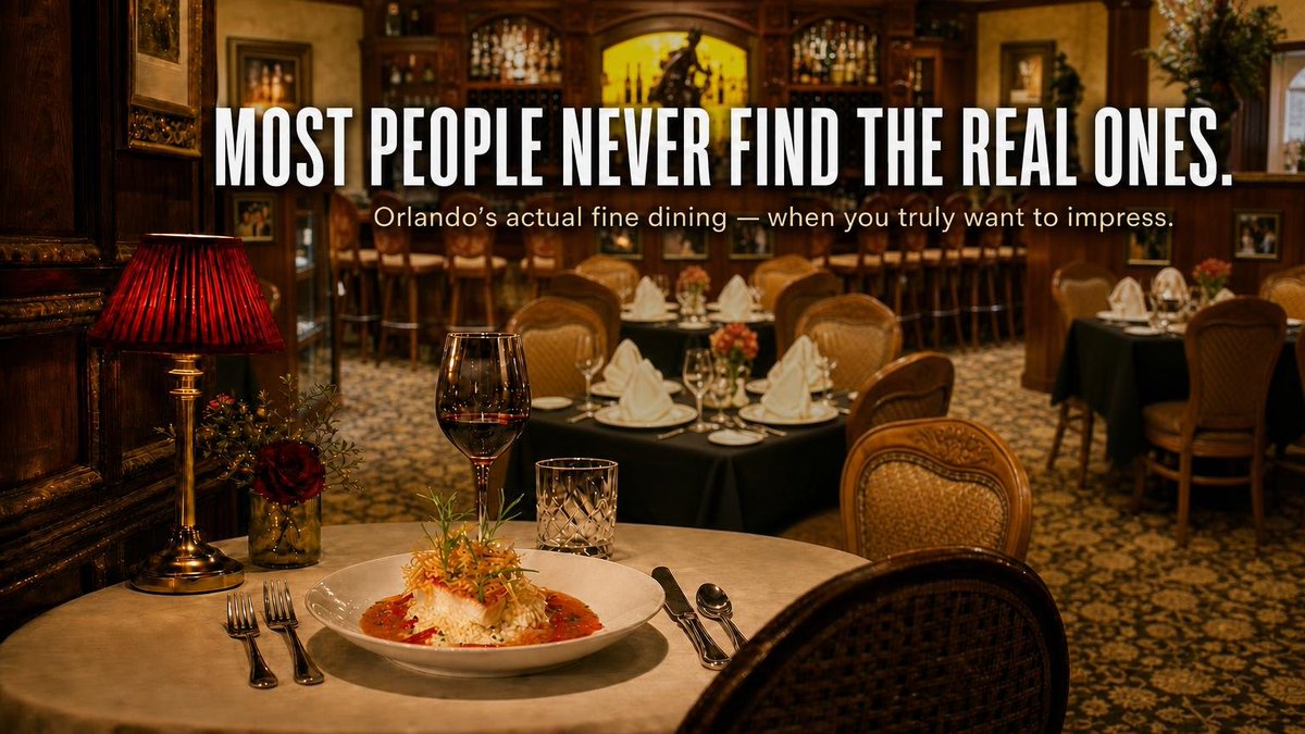 christinis's tweet photo. Most "fine dining" in Orlando is a chain restaurant with softer lighting. A handful of rooms still genuinely transform an evening. Fewer guests seem to know which ones every year. https://t.co/ECejumZNCI