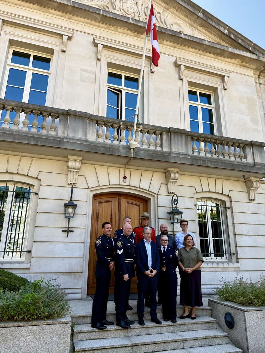 OutOnPatrol's tweet photo. Out On Patrol is proud to have a delegation of members in Amsterdam this week for the European LGBT Police Association (@lgbtpoliceeu) Conference. 

Prior to the conference, we had the honour of visiting the Embassy of Canada to the Netherlands in The Hague. @CanEmbNL 

We are grateful to Ambassador @AdsettHugh for welcoming our delegation and hosting us in his office, where we enjoyed engaging conversation with him and members of the Embassy team. We appreciated the opportunity to share the work of Out On Patrol and to have a productive conversation about the 5th World 2SLGBTQ+ Conference for Criminal Justice Professionals, which Out On Patrol is proud to be co-hosting with the BC Association of Chiefs of Police next year in Vancouver.

Our delegation included representatives from the Vancouver Police Department, the Royal Canadian Mounted Police, and the Canada Border Services Agency (CBSA), demonstrating the strong collaboration between our organizations in advancing inclusion and supporting 2SLGBTQ+ criminal justice professionals.

A huge thank you to our CBSA board member and the CBSA Liaison Officer at the embassy for coordinating this visit, making this valuable opportunity possible.

The warm welcome and meaningful discussions set the stage for a productive week, and we look forward to continuing these important conversations throughout the EGPA Conference.

We can’t wait to welcome the global criminal justice community to Vancouver next year. 🇨🇦