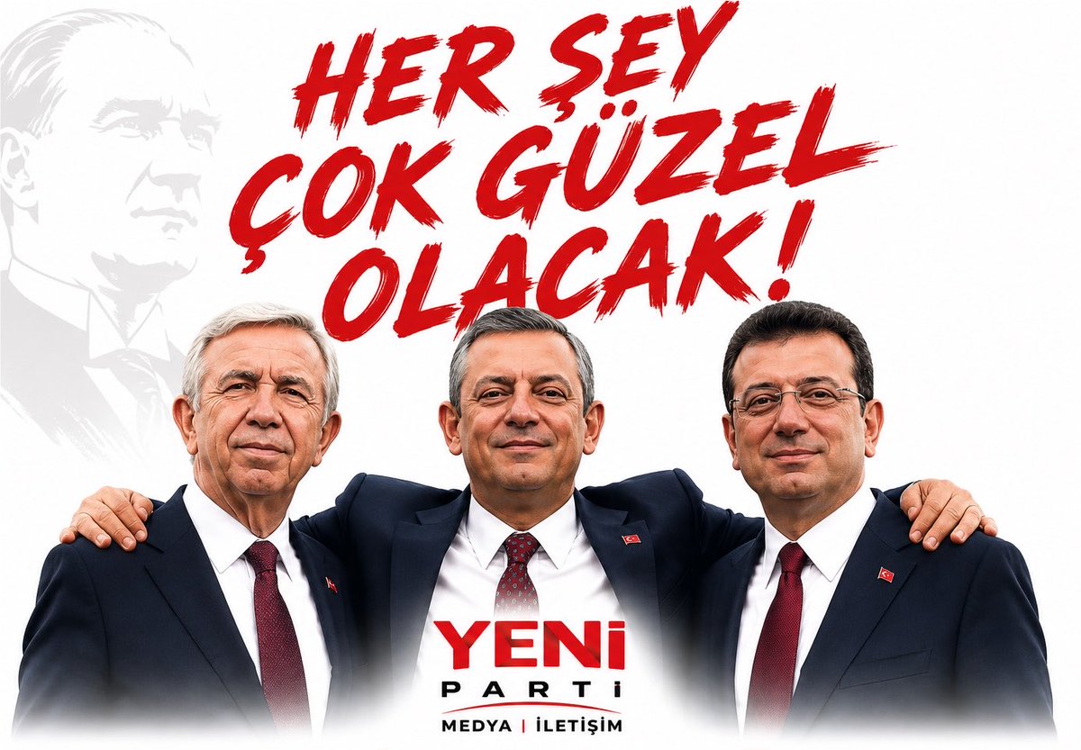 YeniPartiGenel's tweet photo. Özgür Özel, Mansur Yavaş ve Ekrem İmamoğlu🇹🇷❤️

Birlik, cesaret ve umut…
Bugün omuz omuza verilen her adım, yarının daha güçlü Türkiye’sine atılan bir adımdır.
İnancımız ortak, hedefimiz ortak, umudumuz ortak.

#ÖzgürÖzel #Ekremİmamoğlu #MansurYavaş #YeniParti https://t.co/IDTXngnNqL