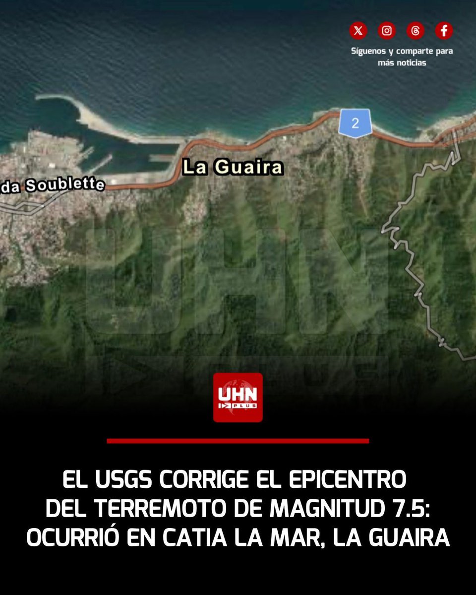 UHN_Plus's tweet photo. 🇻🇪🇺🇸‼️ | El Servicio Geológico de Estados Unidos (USGS) actualizó los datos del evento telúrico del pasado 24 de junio y precisó que el epicentro del segundo sismo, el de mayor intensidad, se ubicó a 17 kilómetros al oeste de Catia La Mar, estado La Guaira. El organismo detalló que las ondas del primer sismo de 7.2 originado en Yaracuy traslaparon las lecturas iniciales, pero el análisis refinado confirmó que se trató de un evento doble con dos focos distintos en la costa central venezolana.