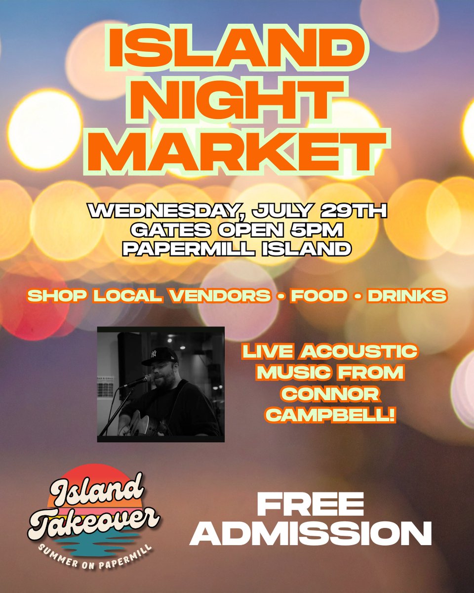 95X's tweet photo. The FREE Island Night Market is happening tonight in Baldwinsville!

⏰ Gates Open at 5PM
📍 Papermill Island

Come shop local vendors, enjoy great food, and catch live music from Connor Campbell as part of Island Takeover!

👉 More details: https://t.co/GZEMAdf8v5 https://t.co/DuQio1WnJU