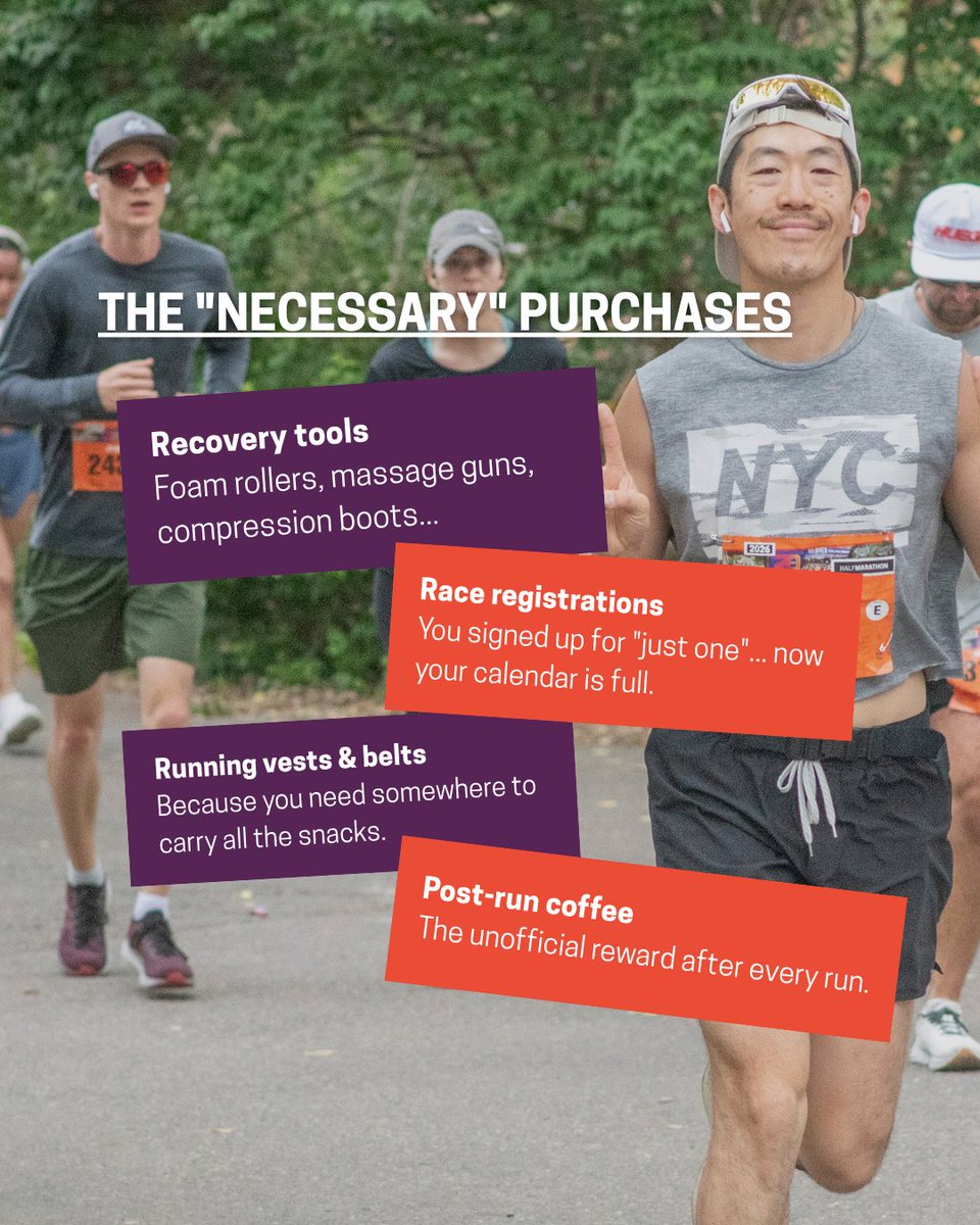 runcolfax's tweet photo. Running is a relatively inexpensive sport...

...until you add up the shoes, race registrations, gels, watches, recovery gear, coffee stops, and the "just one more" purchase 😅

What's your biggest running splurge?

#runcolfax #runnerhumor #runnerlife https://t.co/4lYOhktILQ