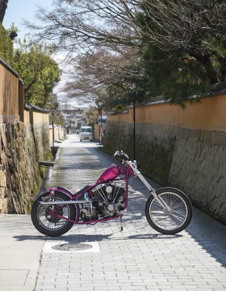 LowbrowCustoms's tweet photo. Pink Shovels no troubles. Really great style and stance on this jammer! @mc.cats.yusaku #choppershit #shovelheadsrule #choppers #chopshit #conezone https://t.co/FLb0uKm5gA