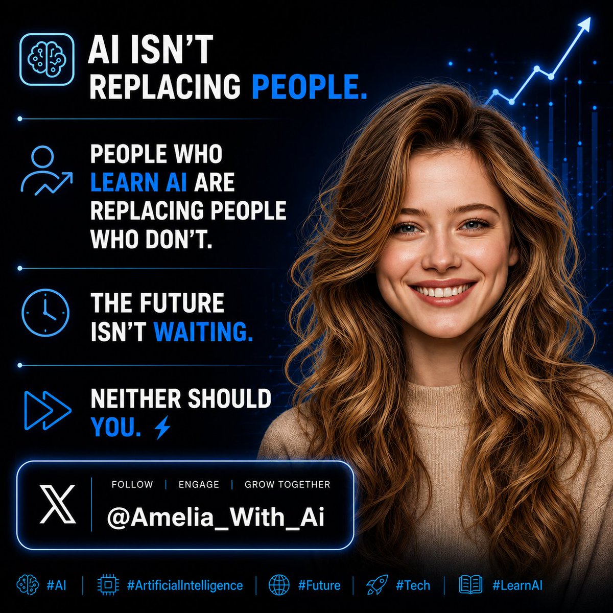 Amelia_With_Ai's tweet photo. 🚀 The future belongs to those who embrace AI, not those who fear it.
Every day is a new opportunity to learn, create, and grow.
AI isn't here to replace your potential—it's here to amplify it.
Stay curious. Stay consistent. Keep building.
The next big opportunity could start with the skill you learn today. ⚡
💬 What's one AI tool you can't live without?
#AI #ArtificialIntelligence #Future #Innovation #AITools #Tech #LearnAI #BuildInPublic #Productivity