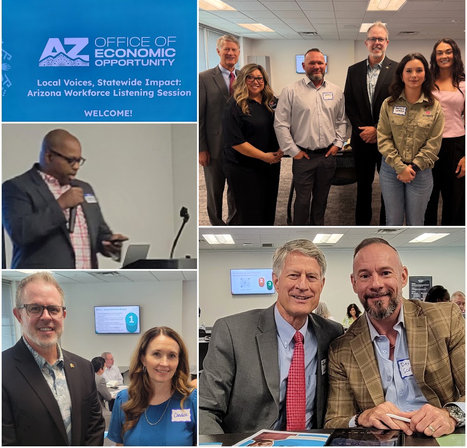 EVPLewis's tweet photo. With @EVPartnership members @Sundt @MaricopaCounty @MarkStewart_AZ, @ASU, @First_Western at the @OEOAZGOV “Workforce Listening Session” to provide feedback on Industry Driven Strategies +. Appreciated learning about #ReadyTechGo, @ArizonaDES &amp; @azedschools collaboration +. https://t.co/2OJZJCCzOD