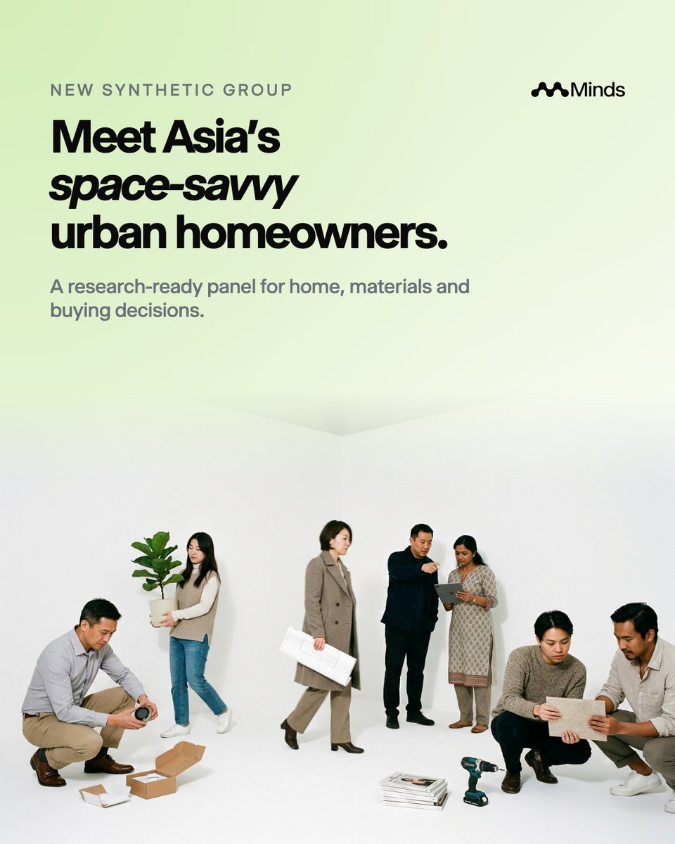 mindsai_co's tweet photo. Asia’s building products market is set to grow from $300 billion to $485 billion by 2035. 

Meet Asia Urban Homeowners, our newest synthetic group you can ask about home, materials and buying decisions.

Available now on our marketplace.

#syntheticdata #marketresearch #homedesign
