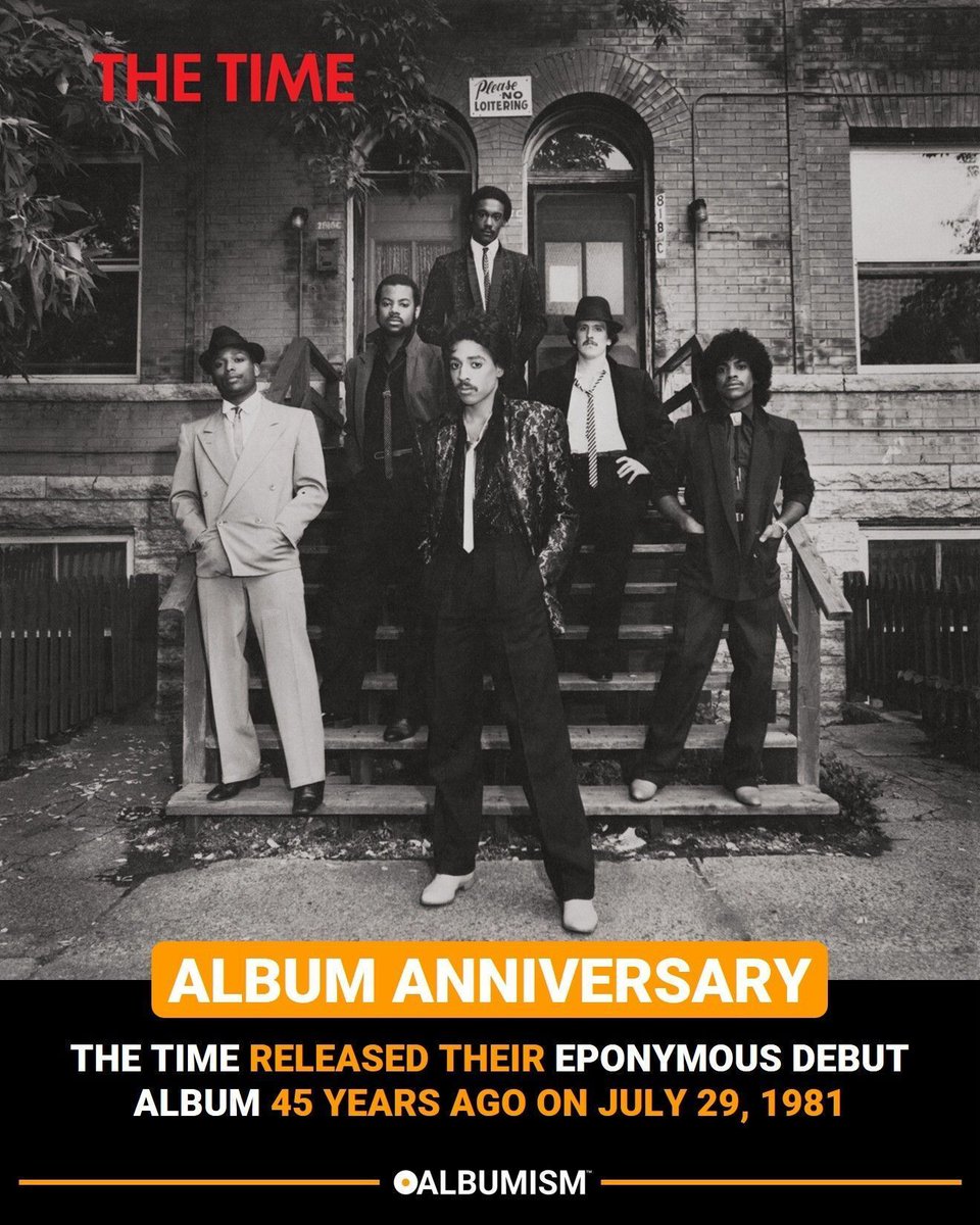 Albumism's tweet photo. Happy 45th Anniversary to The Time’s eponymous debut album ‘The Time’ originally released July 29, 1981 | Listen to the album + read our tribute by @markchappelle here: https://t.co/74tzfqGEk6 @theoriginal7ven https://t.co/JxWWhgtThK