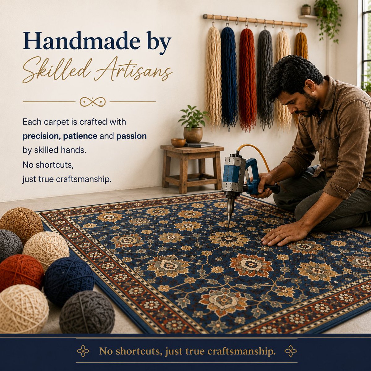 VaramlifeHome's tweet photo. From a thoughtful design to precision hand-tufting, every carpet comes to life through skilled hands, patience and true craftsmanship. 🧶

#VaramLifeHome #HandTuftedCarpets https://t.co/xpk5KqSAOh