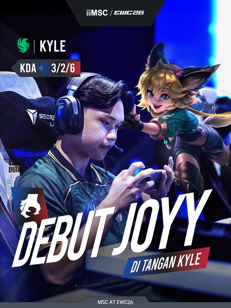 mplidofficial's tweet photo. Layaknya taman bermain, KYLE Tampil begitu licin menggunakan Joy sehingga kemenangan pertama dibawa oleh FLCN ⚡️
#MSCatEWC26 #MSCatEWC26MainStage #NiceGame #FLCN Kyle https://t.co/Oy5zHGEvRm