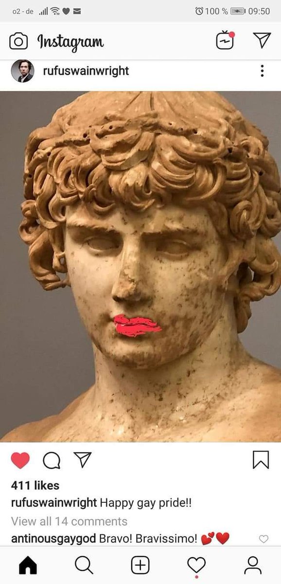 antinousgaygod's tweet photo. 🪷 29 July is #LipstickDay:          #rufuswainwright posted this image of #Delphi #Antinous with lipstick for #Pride 🏳️‍🌈. His award-winning opera entitled #Hadrian had its world premiere to rave reviews at the Canadian Opera Company in Toronto in 2018. 🪷 https://t.co/kCfEY0zfSR