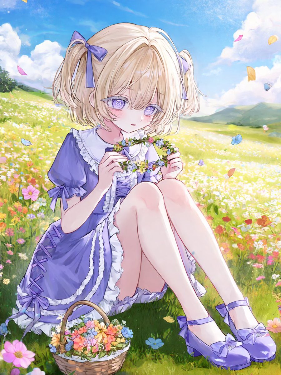 busidoNoel's tweet photo. .⋆𝜗𝜚 ┈┈┈ ⋯ ┈┈┈ 𝜗𝜚
初めてのプロンプト配布です♩
　.⋆𝜗𝜚 ┈┈┈ ⋯ ┈┈┈ 𝜗𝜚

お花畑で花冠作ってるプロンプトです♩見た目だけ打ち込んで貰えたらできるかと思います🥹プロンプトはリプに置いときます https://t.co/TDNNZkYuQ8