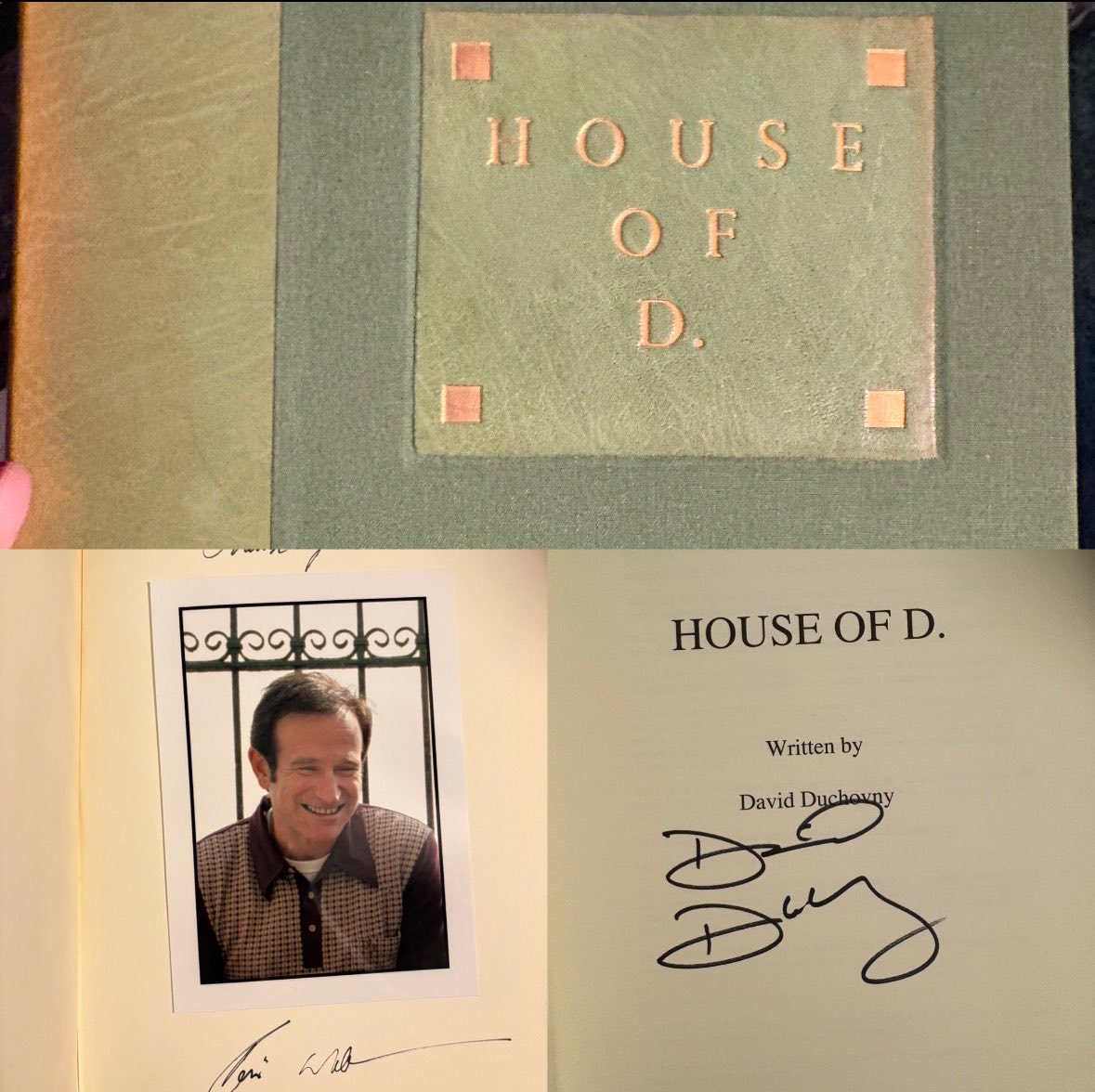 hearteyes4david's tweet photo. This #HouseofD #RobinWilliams owned book bound signed script was my holy grail! I got it signed by #DavidDuchovny and I’ll never forget our exchange about it. It’s a piece I’ll treasure always. 🥰#Hearteyes https://t.co/vORxYM8MxM