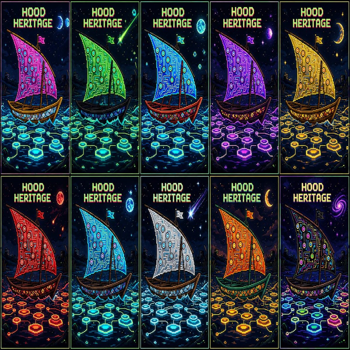 BurgerLab6's tweet photo. 90% complete ✅
HOOD HERITAGE drops soon on OpenSea 🛶

8-bit Indus boats sailing through blockchain waters.
circuit sails, pixel stars.

100 pieces. 1/1 Launch date TBA.
Turn on notifications 🔔

#NFTdrop #CryptoArt #NFT https://t.co/6YpQYRtxCE