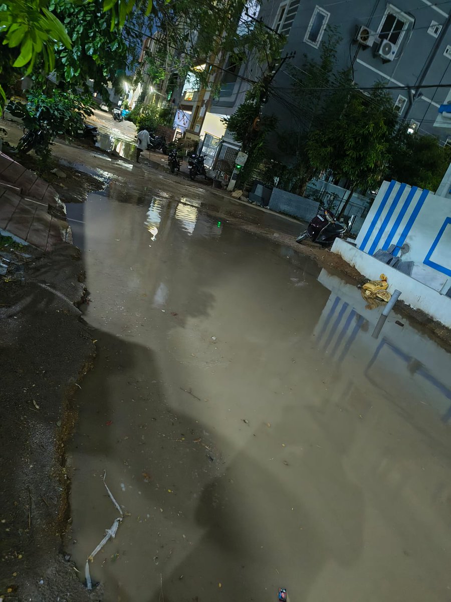 slnma42920's tweet photo. @CMC_Offcl While citizens must do their part, civic delays are also a major cause of flooding @MC_Cyberabad 

Our internal roads were dug up 245 days ago (Nov 2025) and left pending. Main road runoff is now flooding into these dug-up trenches, creating sinkholes. https://t.co/PX2kSpQpRu