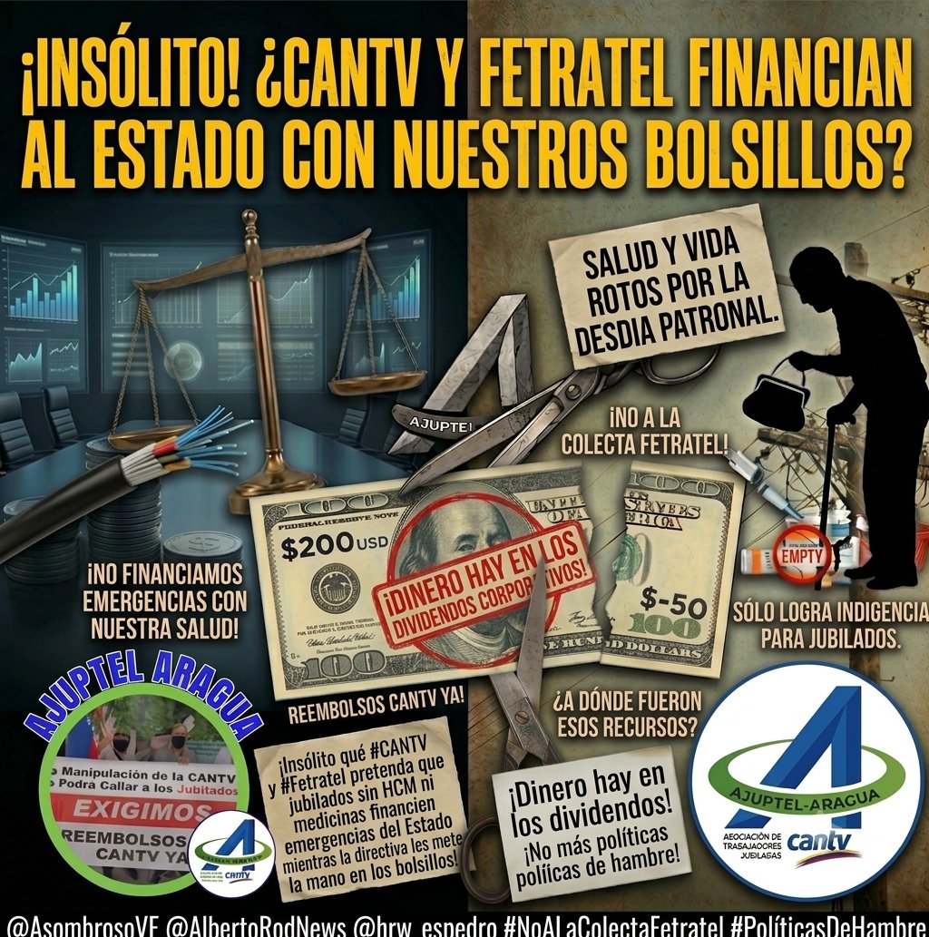 bonnet2604gma's tweet photo. #30Jul @PonteAlDia AJUPTEL ARAGUA se mantiene firme por la defensa de nuestros derechos constitucionales y contractuales. Los jubilados y sobrevivientes de #CANTV no se rinden. ¡Exigimos justicia! @AsdrubalOliveros @PROVEA #RestituyanElBono #JubiladosCantvEnLucha @Norbey_Marin_ https://t.co/xAD5fOwOuq