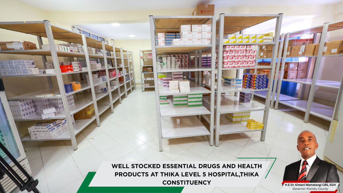 Mickeyisgone's tweet photo. Medicine supply secured: A Central Medical Store established in Thika, keeping drug availability above 85% because a hospital is only as good as its stocked shelves.
#KiambuTheModelCounty
#WamatangiThePerformer https://t.co/IqnLSYR0As