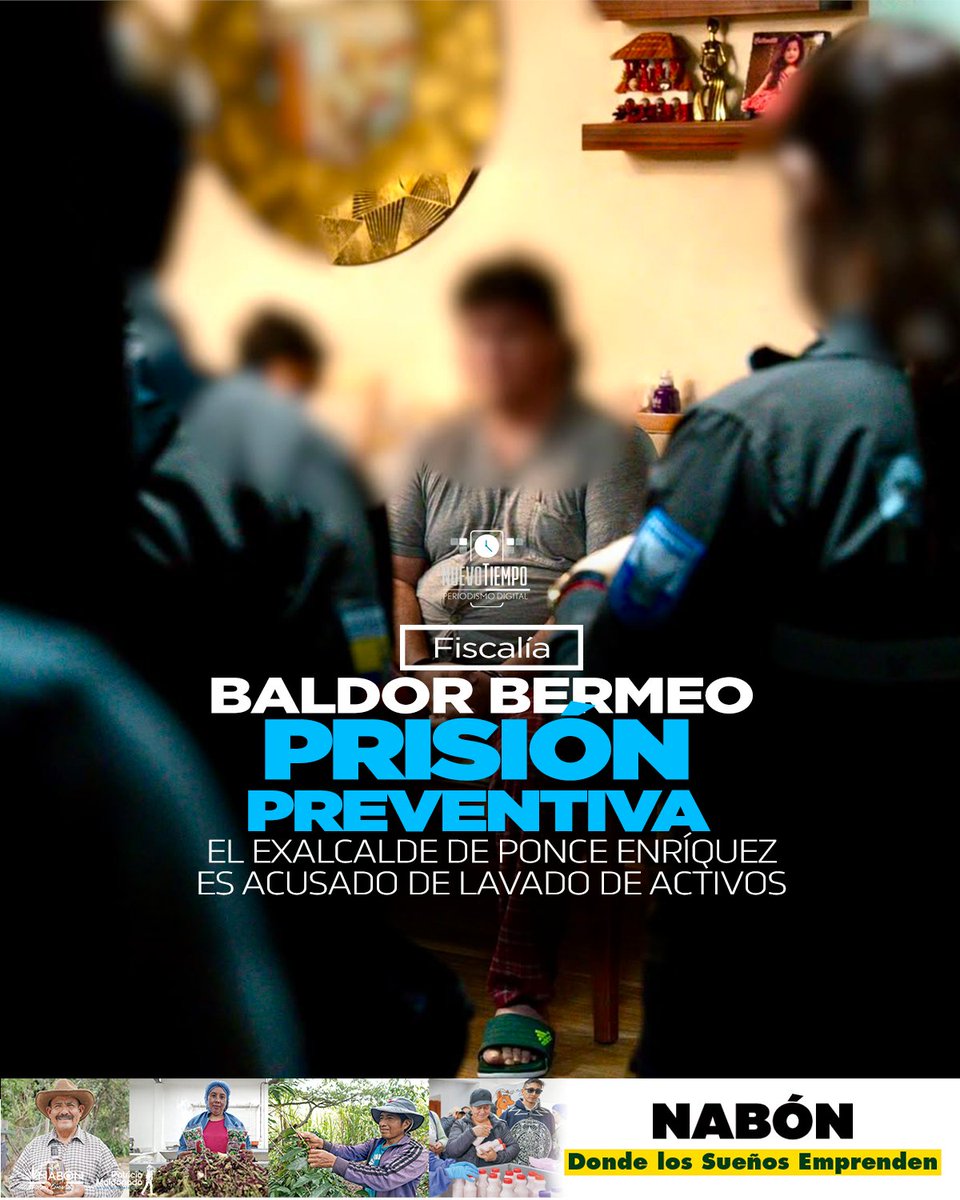 NuevoTiempoCue's tweet photo. 🔴La medida de prisión preventiva también recayó sobre su esposa y otras cuatro personas de su círculo familiar cercano. 👮
🚨Más detalles, acá ⤵️
https://t.co/eGEDe9ZuMB
#CasoBB #Mineria #LavadoActivos #PonceEnriquez #Exalcalde https://t.co/6ReGgErjSw