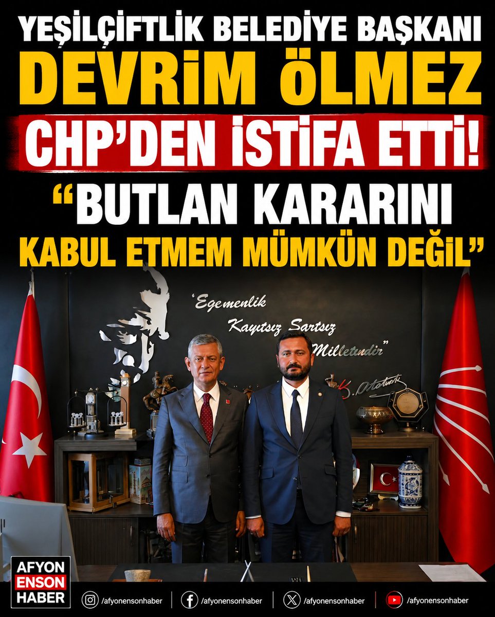 afyonensonhaber's tweet photo. Yeşilçiftlik Belediye Başkanı Devrim Ölmez CHP'den İstifa Etti: "Butlan Kararını Kabul Etmem Mümkün Değil" https://t.co/HF5OsHN4WF @devrimmolmez https://t.co/rqv4pvfHjs