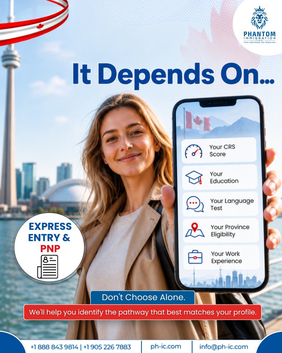 Phantom_IC's tweet photo. PNP or Express Entry? Which Canada PR pathway gives you the best chance? 

The answer depends on your profile - not on what worked for someone else.

📩 Message us today to start your Canada PR assessment.

📞 +1 888 843 9814
🌐 https://t.co/LrPHu95VYb

#CanadaPR https://t.co/OqrjiRNoFD