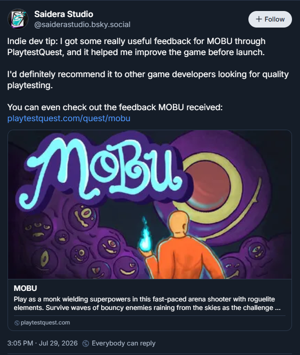 PlaytestQuest's tweet photo. Thanks for the recommendation Saidera Studio 🥰
#playtester #playtesting https://t.co/gwZQKc63Uk