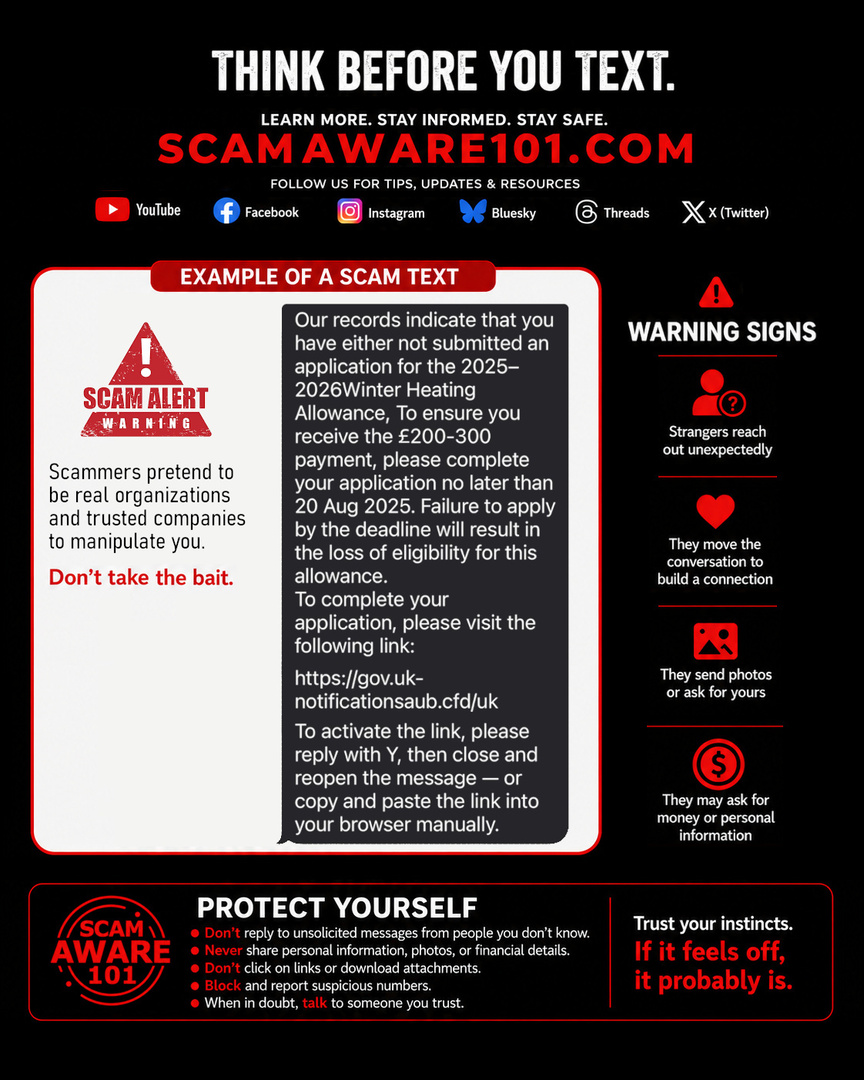 scamaware101's tweet photo. Utility Scam (Text Message Scams): Utility company scams often arrive by text message and claim your electric, gas, water, or internet service will be disconnected unless you take immediate action. #UtilityScam #ScamAlert #ScamAware101 https://t.co/CJoqPZ8llX