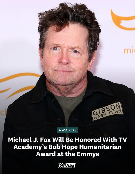 Variety's tweet photo. Michael J. Fox has been tapped to receive one of the Television Academy‘s biggest honors at this year’s Emmys.

Fox will receive the Bob Hope Humanitarian Award in recognition of his transformative contributions to Parkinson’s disease research and advocacy.

https://t.co/txtfqeXbx9