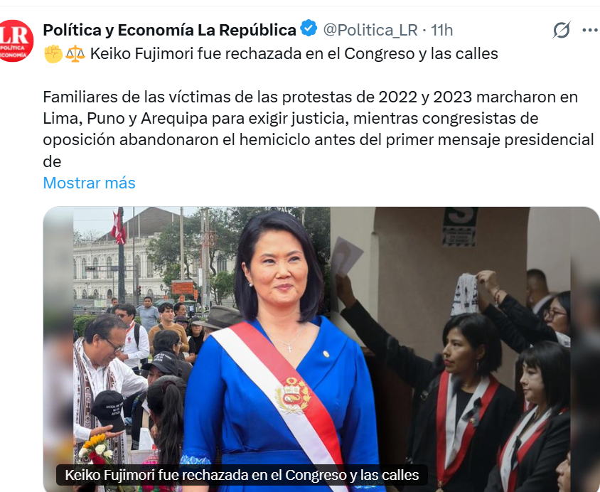 DanteBobadilla's tweet photo. La prensa basura de izquierda se enfoca en lo intrascendente. La izquierda no cambia de chip. Siguen dando vueltas en lo mismo como perros mordiéndose la cola. Se pasarán años con el show idiota de "los familiatres de las víctimas". Lo que todos vimos fue que Keiko recibió amor en las calles.