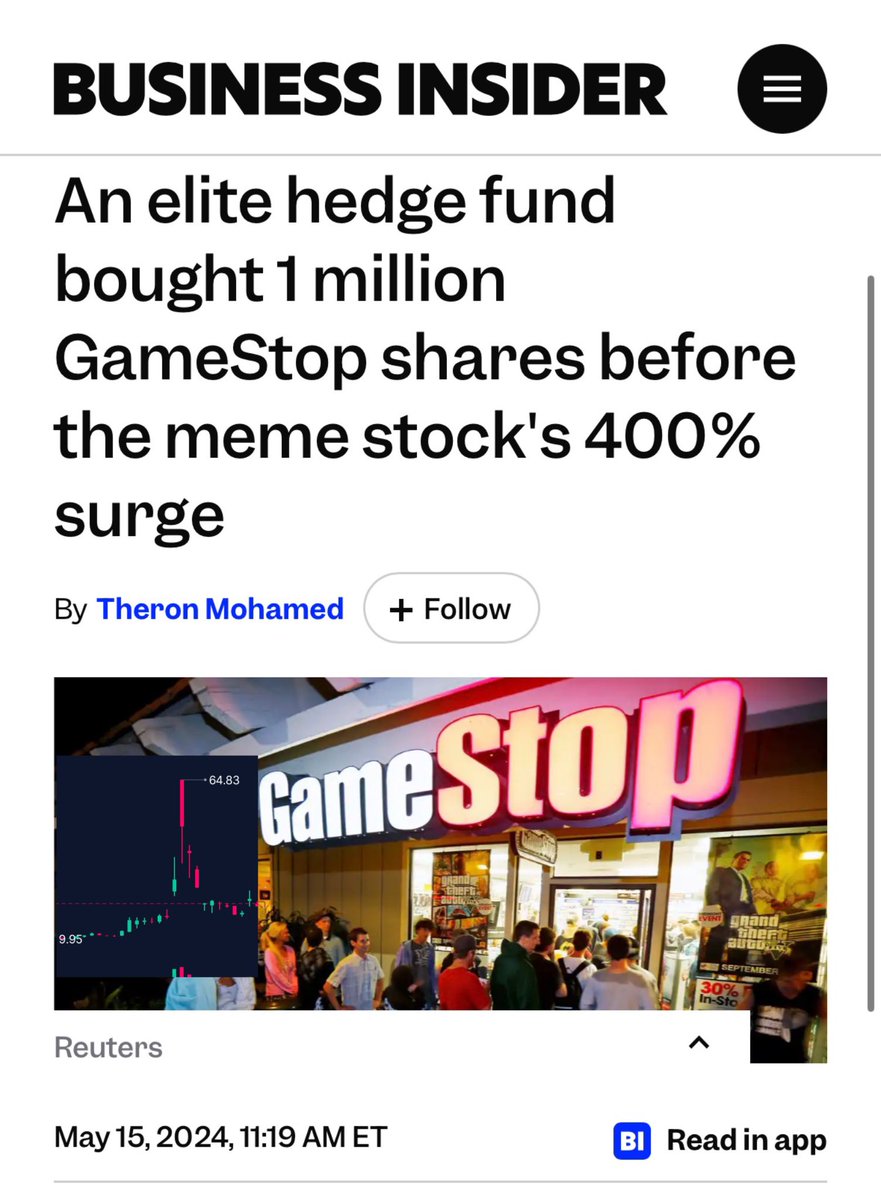 xMarketNews's tweet photo. BREAKING🚨 Renaissance Technologies LLC has increased its stake in GameStop by 376.2%

The last time the fund heavily increased its position in GameStop, the stock surged over 400%. This was right before the return of Roaring Kitty $GME https://t.co/5cWSj2f64I