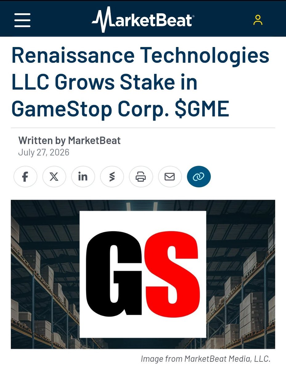 xMarketNews's tweet photo. BREAKING🚨 Renaissance Technologies LLC has increased its stake in GameStop by 376.2%

The last time the fund heavily increased its position in GameStop, the stock surged over 400%. This was right before the return of Roaring Kitty $GME https://t.co/5cWSj2f64I