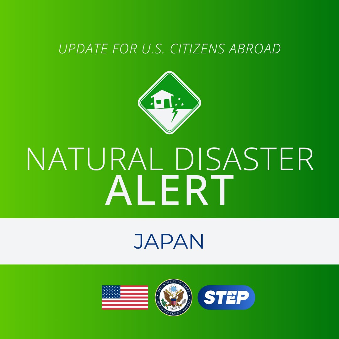 TravelGov's tweet photo. Japan: On July 28, 2026, a magnitude 7.1 earthquake struck Kyushu, with the epicenter located in Kumamoto Prefecture. Continuous tremors and aftershocks are ongoing in Kumamoto, and experts caution that further strong quakes could follow. Due to the earthquake, infrastructure in the region has been damaged. Details of the reported damage can be found in the full alert: https://t.co/EIR4DCfYtQ
The U.S. Mission to Japan will continue to monitor the situation and provide updates as further information becomes available.