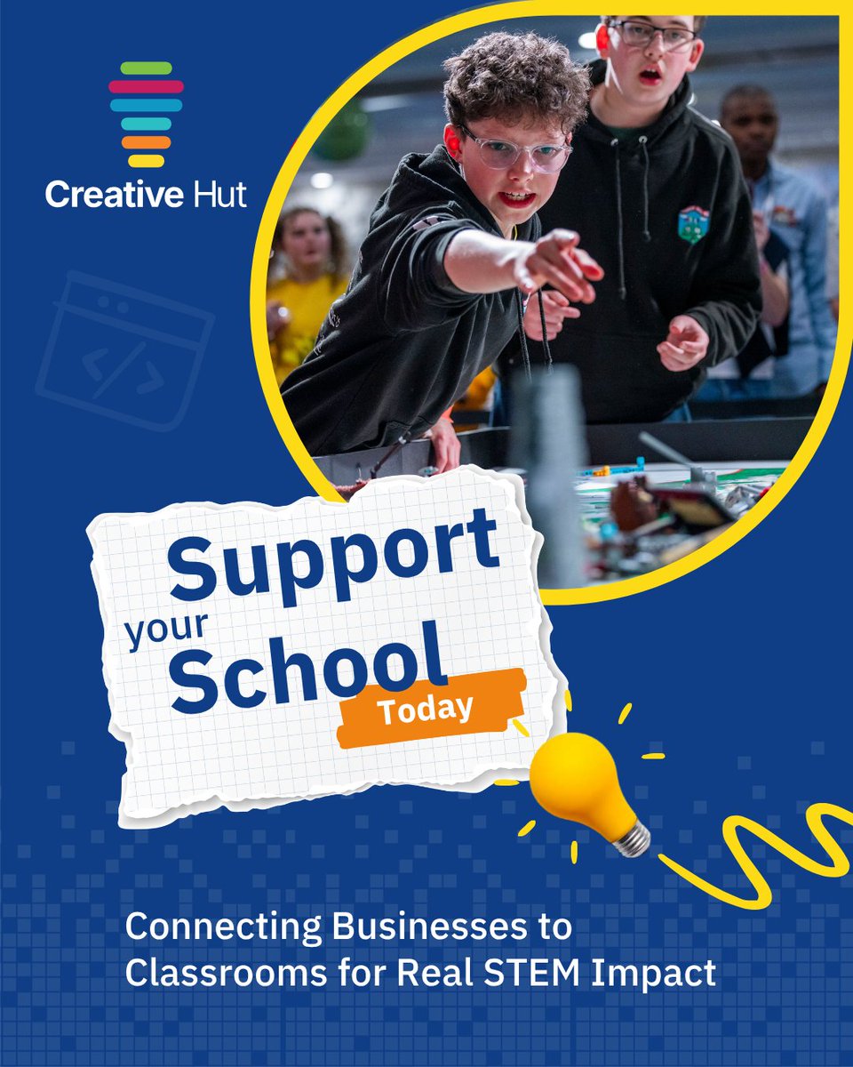 CreativeHutEdu's tweet photo. 💡 Empower the Future, Support a School Today

Through Creative Hut's Support Your School programme, businesses can fund STEM resources and experiences for schools in their local community through voucher bundles from £500–£5,000.

Schools choose the support they need most, whether that's technology, equipment or hands-on STEM workshops, while businesses receive recognition and impact updates that showcase the difference they're making.

A simple way to create meaningful local impact, support future skills and contribute towards your wider CSR and ESG goals.

 🔗 Explore the initiative: https://t.co/s10CamAAVb